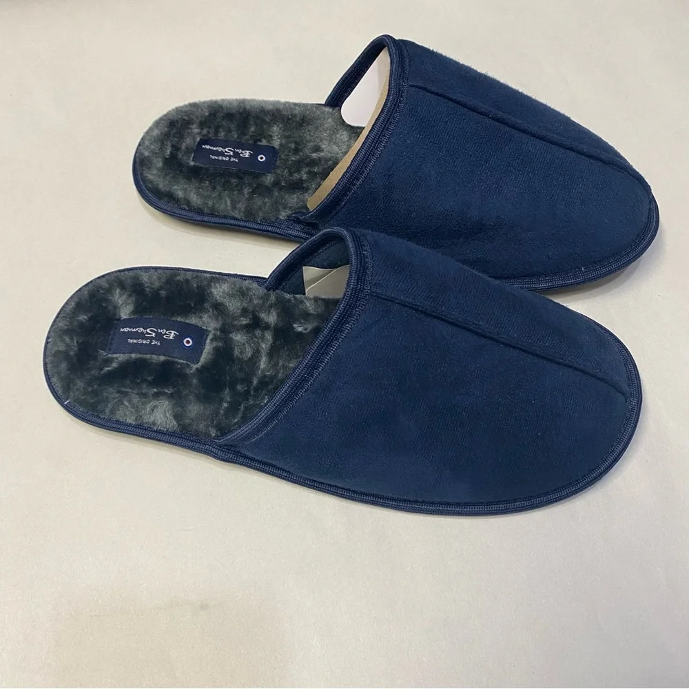 Ben Sherman Men’s Slippers Size US 10 Furry Comfy Navy Blue NWOT